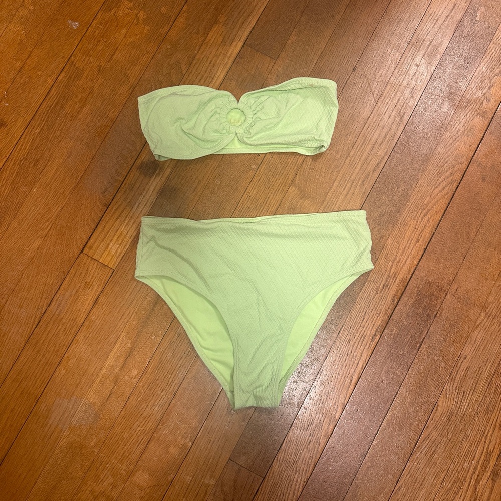 Mint Green High-Waisted Bandeau Bikini